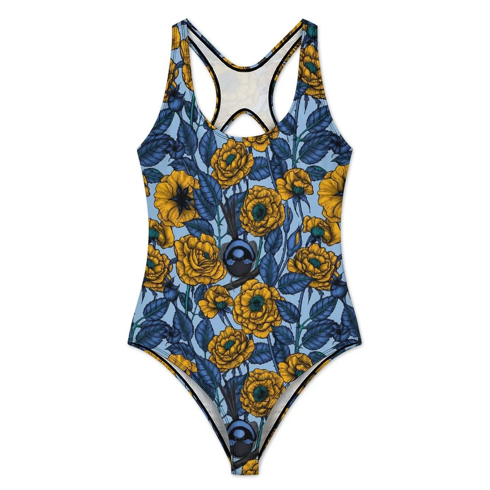Birds Flower Swimsuit Sexy Wren in The Roses Female Swimwear One Piece Aesthetic Bodysuit Beach Push Up Hollow Out Beach Outfits