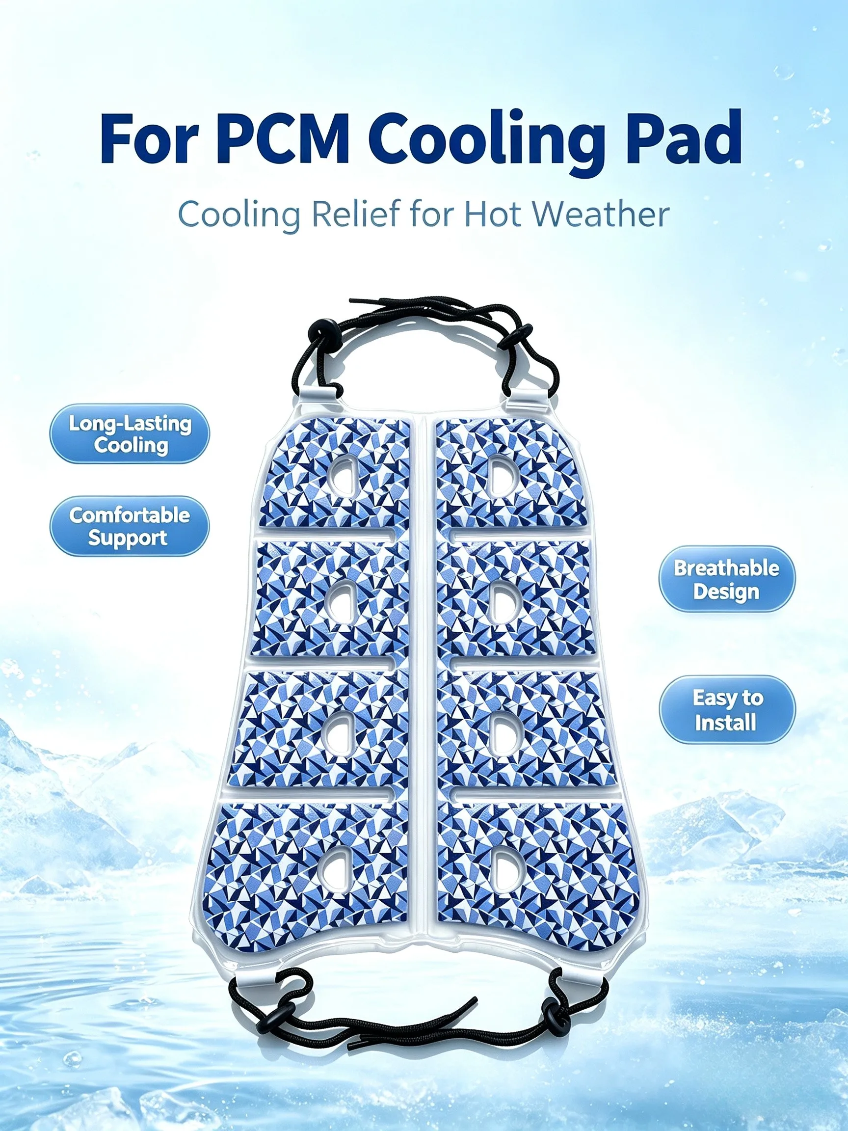 Cooling Pad for Backpacks with Phase Change Material For PCM 32x24cm Blue Adjustable Straps Portable Lightweight