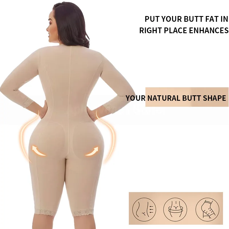 Post-Surgical Long One-Piece Cotton Girdle Full Body Shaper Tummy Control Fajas Colombian Girdle Waist Trainer Flatter Figure