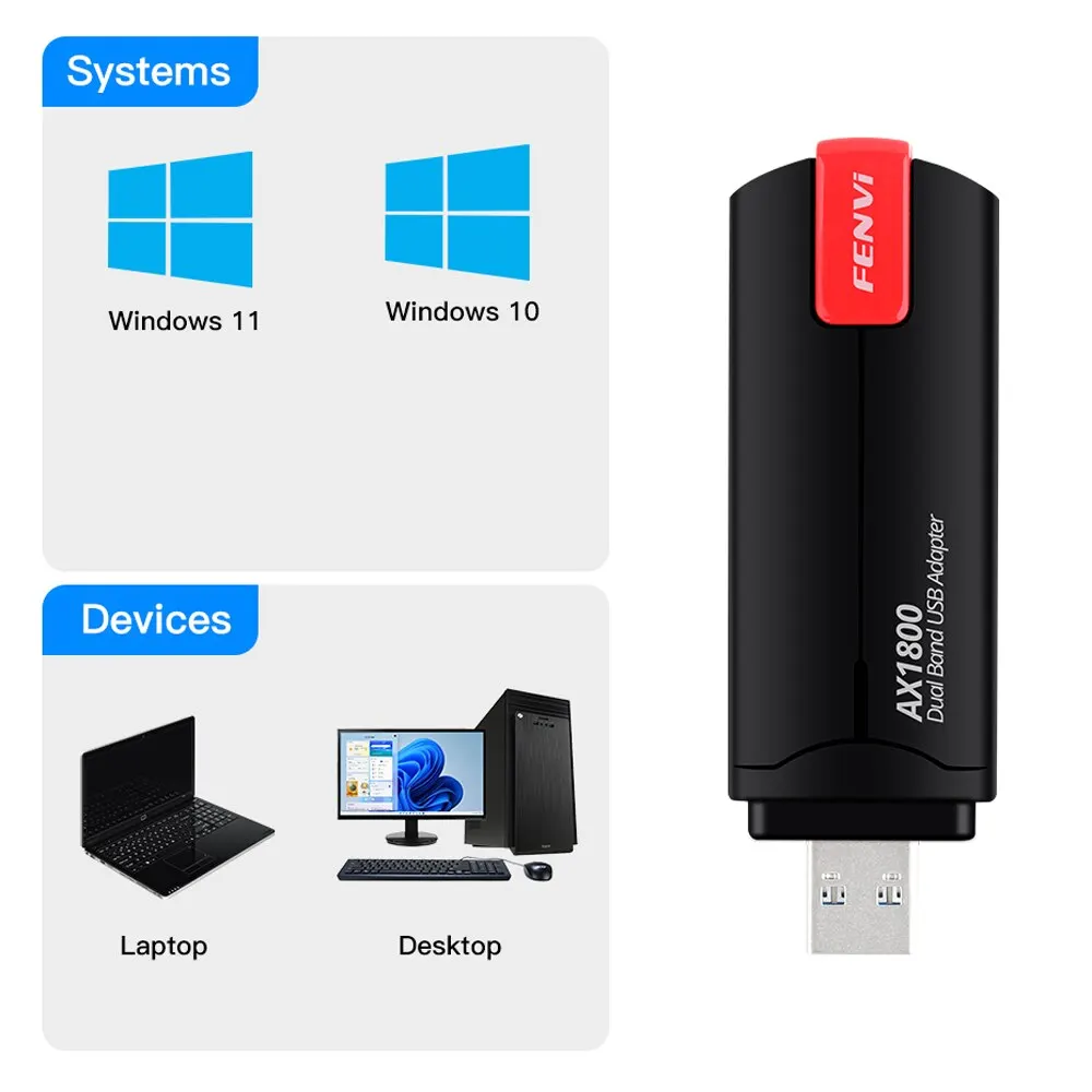 FENVI WiFi 6 USB Adapter Dual Band AX1800 2.4G 5GHz Wireless WiFi 6E AXE3000 Dongle Network Card USB 3.0 WiFi Adapter Win7 10 11