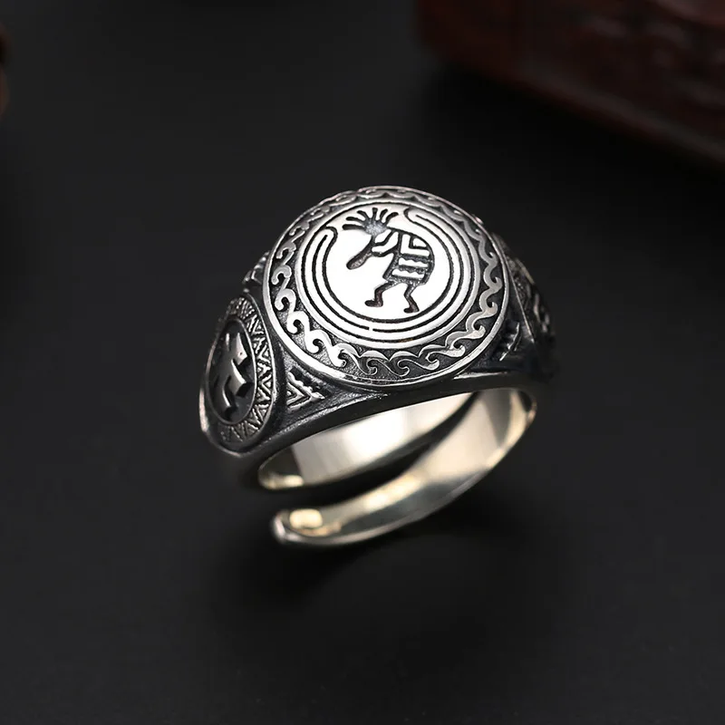 Factory wholesale S925 sterling silver ornament fashion special national style Indian ring trendy Thai silver men's ring view 3