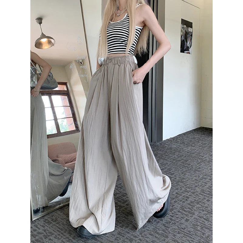 

Korean textured high-waisted casual pants for women in summer 2024 new style loose and slim floor-length wide-leg pants