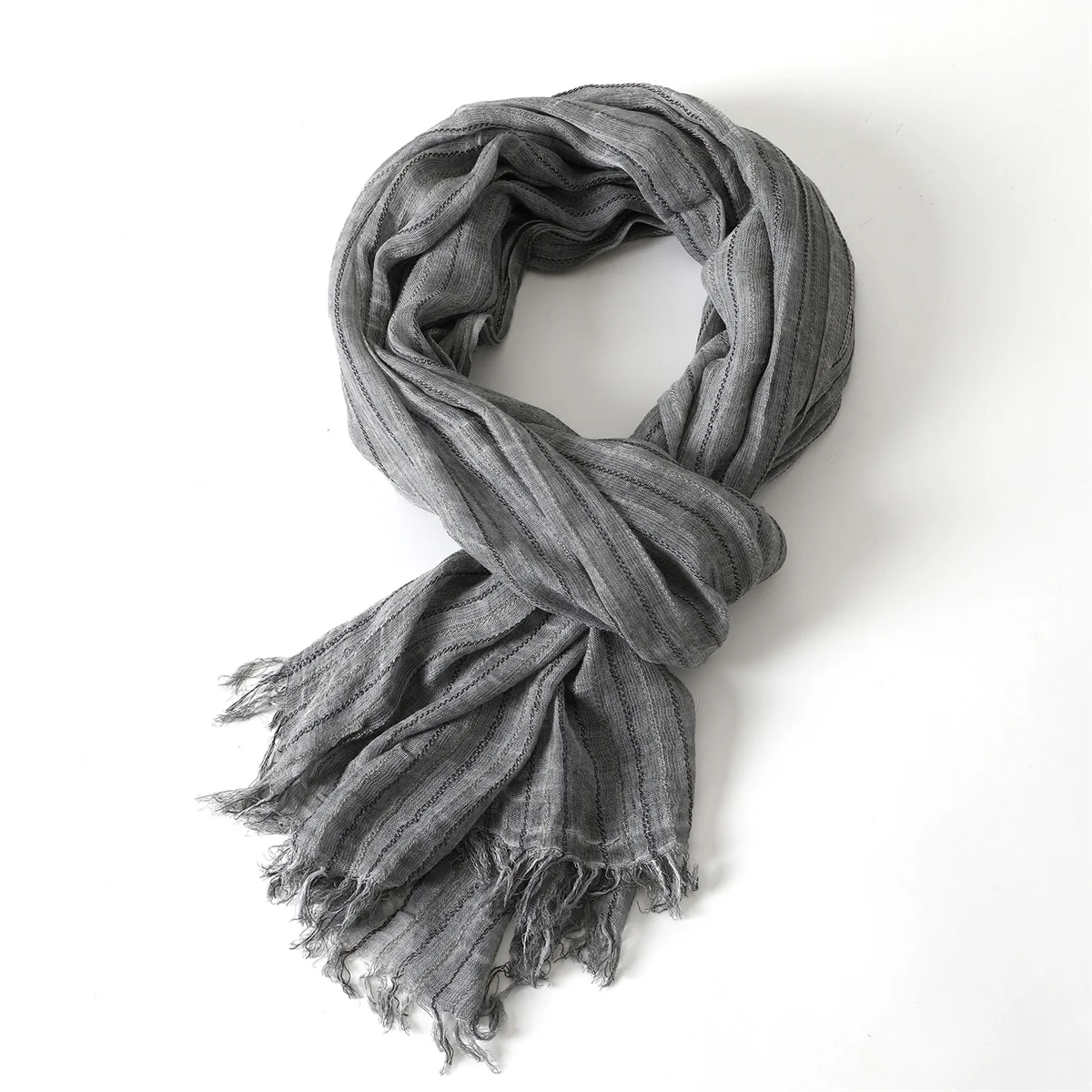 Mode Männlichen Marke Baumwolle Leinen Gestreiften Schal Herbst Winter Schwarz Navy Warme männer Zubehör Schals Kurze Quaste Bufanda