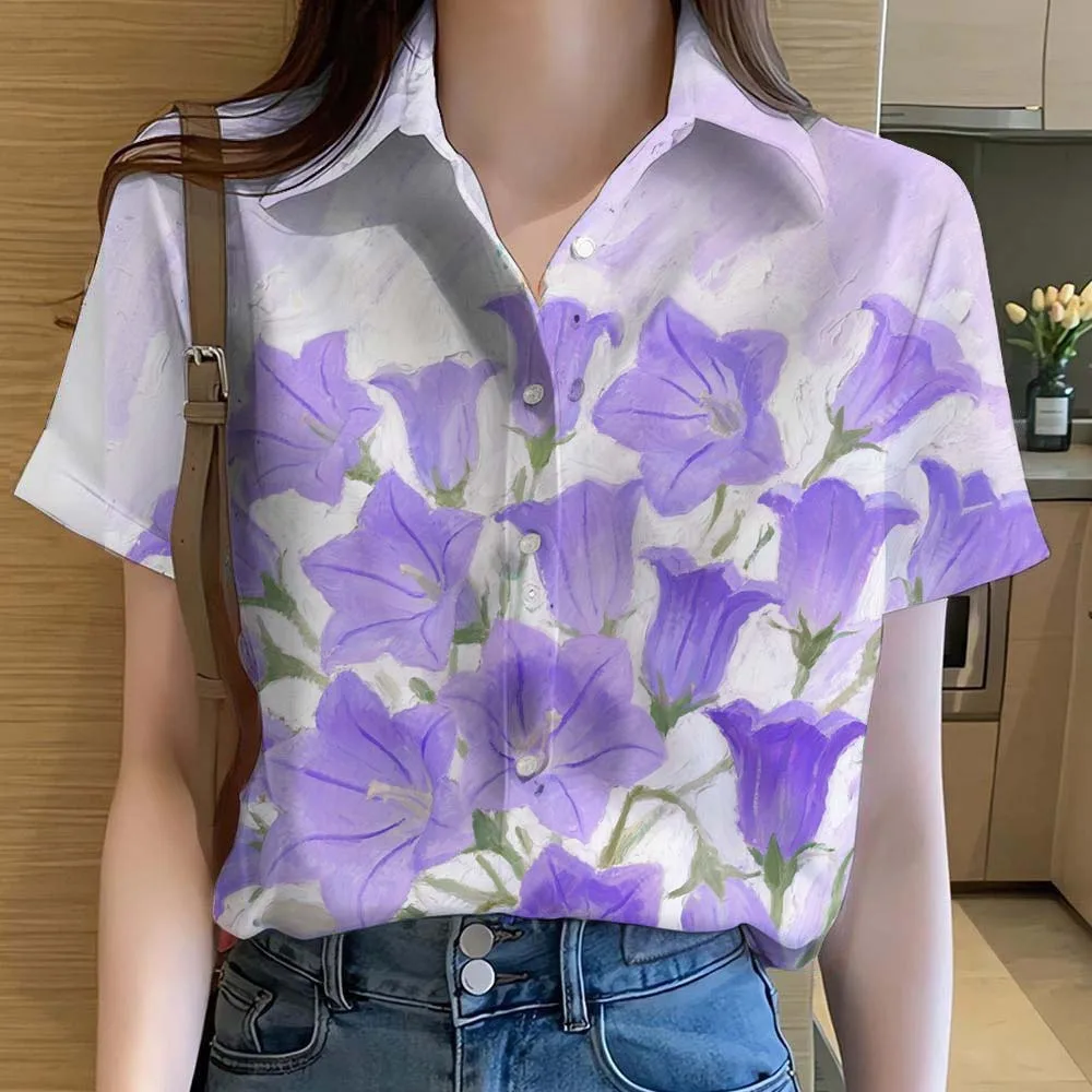 

Womens Short Sleeve Shirts Button Fashion Floral Pattern 3D Printed Casual Beach Shirt Summer New Casual Y2k Women's Clothing