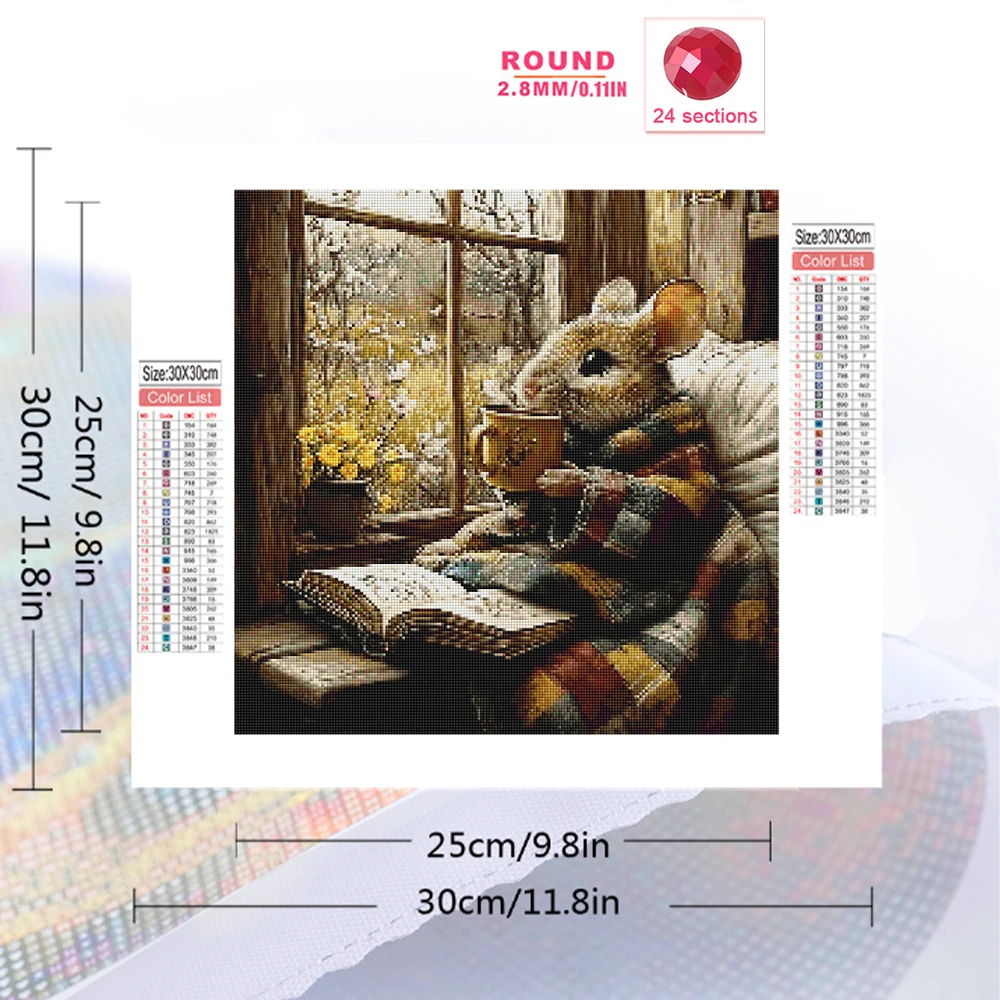 Evershine Full Square Round Diamond Embroidery Mouse Animal Painting Window Acrylic Craft Supplies Mosaic Decor for Home