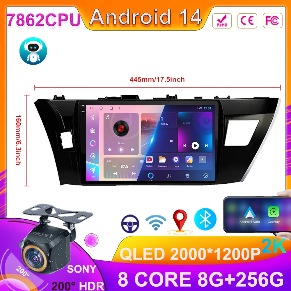 

Автомобильный Android 14 для Toyota Corolla 2014 2015 2016 Levin Ralink 2013 -2018 Android автомобильный беспроводной Carplay 2din мультимедийный видео