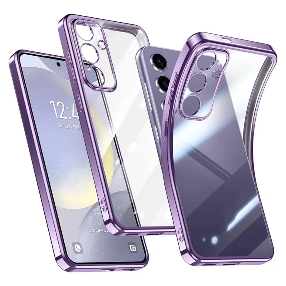 Galvanisierte, beschichtete Silikon-Handyhülle für Samsung Galaxy S24 S23 FE S25 Ultra Plus, transparente, stoßfeste Rückseite