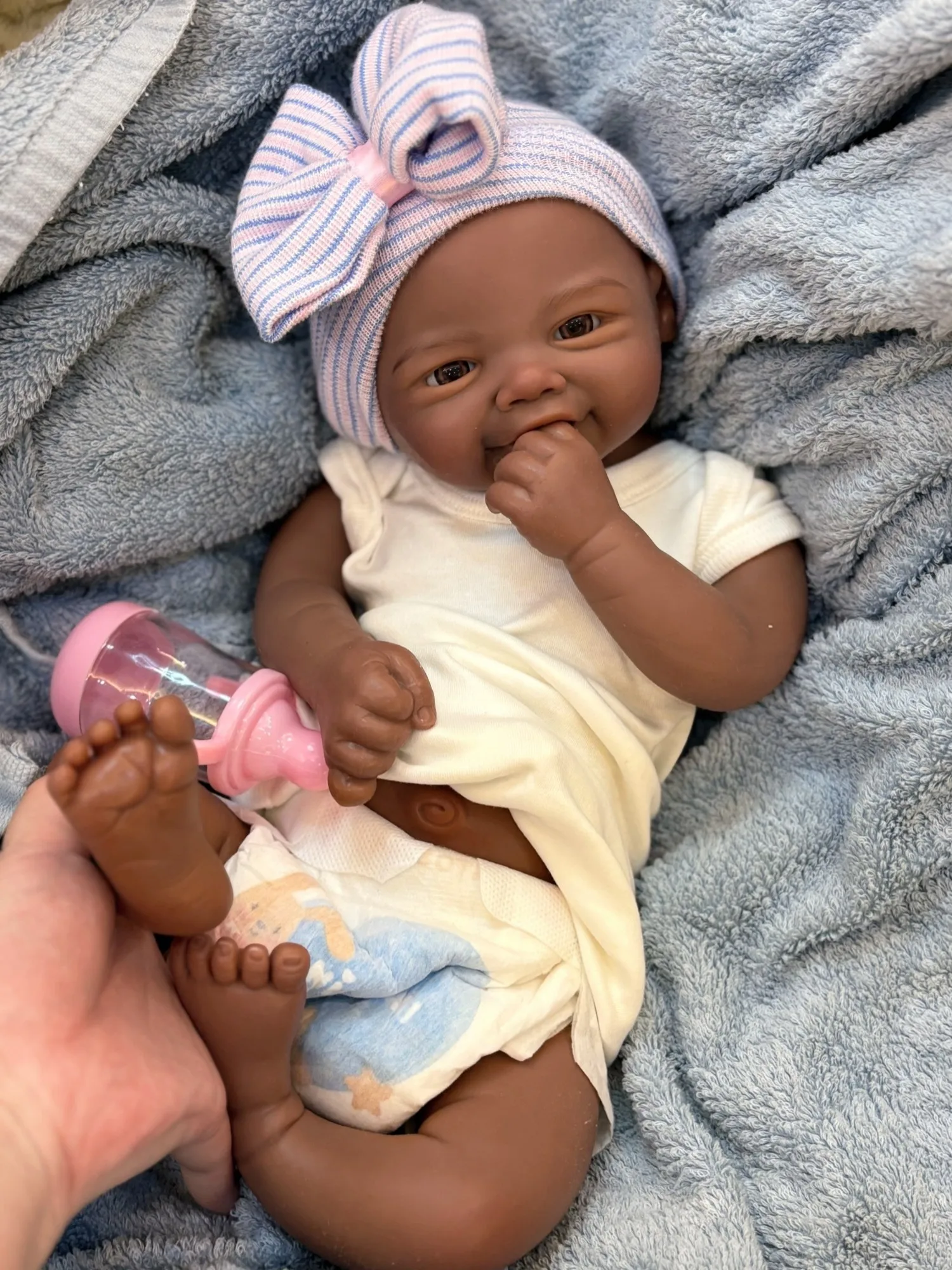 Open Mouth African Girl 18Inch Dark Skin Vivienne Painted Full Solid Silicone Reborn Baby Doll Toys For Kid's Gifts Newborn Baby