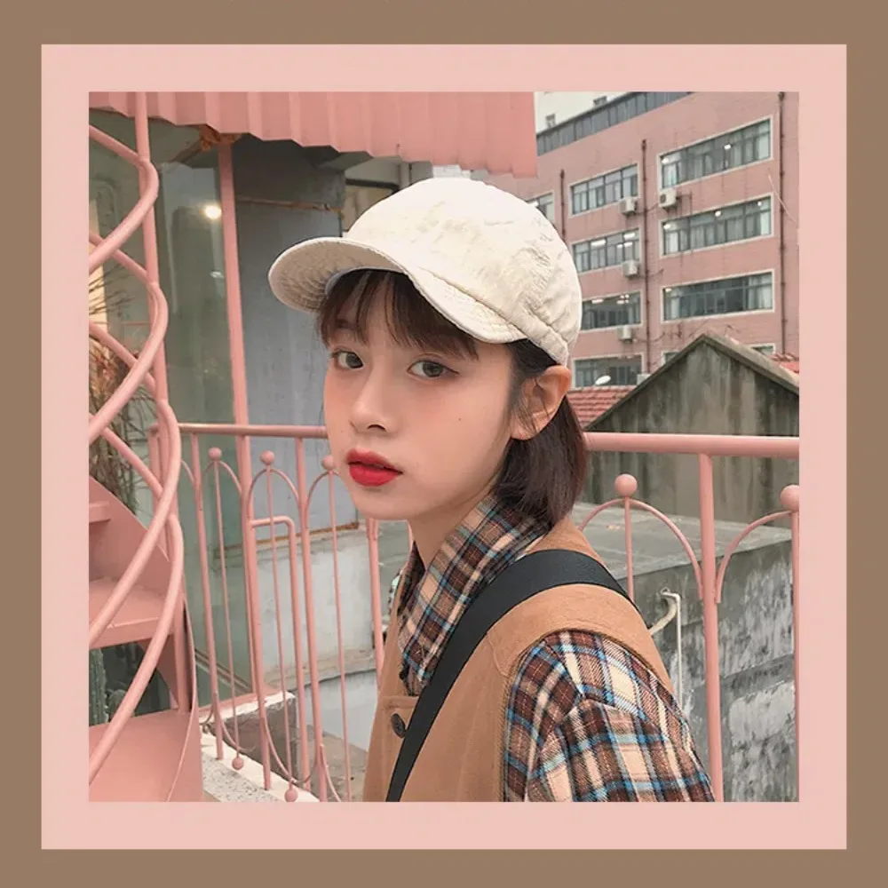 

Simple Solid Color Short Brim Baseball Cap Drawstring Adjust Casual Sun Hat Japanese Style Visor Cargo Baseball Cap Outdoor