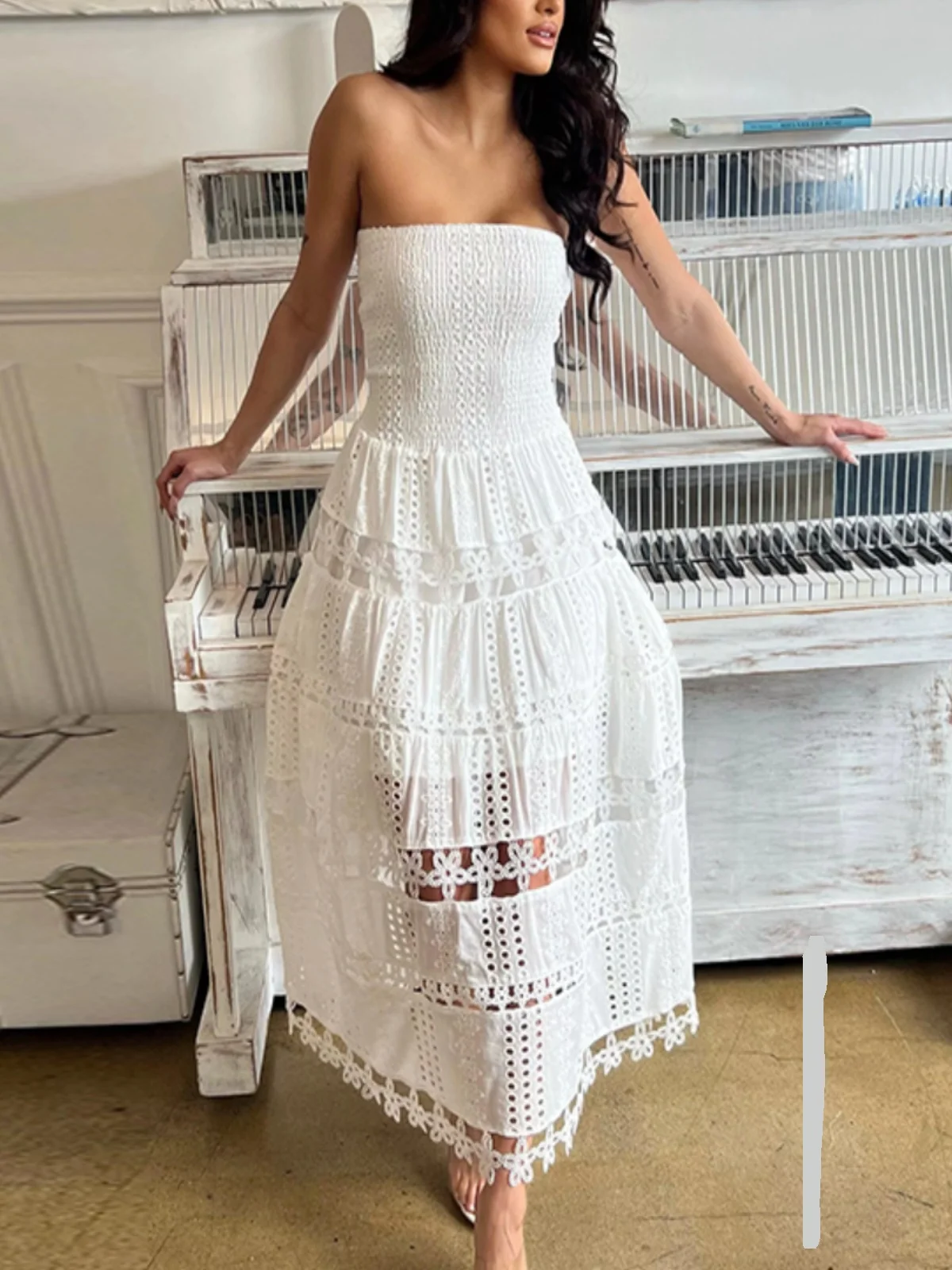 

Sexy Strapl Svel Slim Fit One oulder Dr Women's Ele Sle A-Line Skirt Pure Color Waist-Cinching Polyester ...