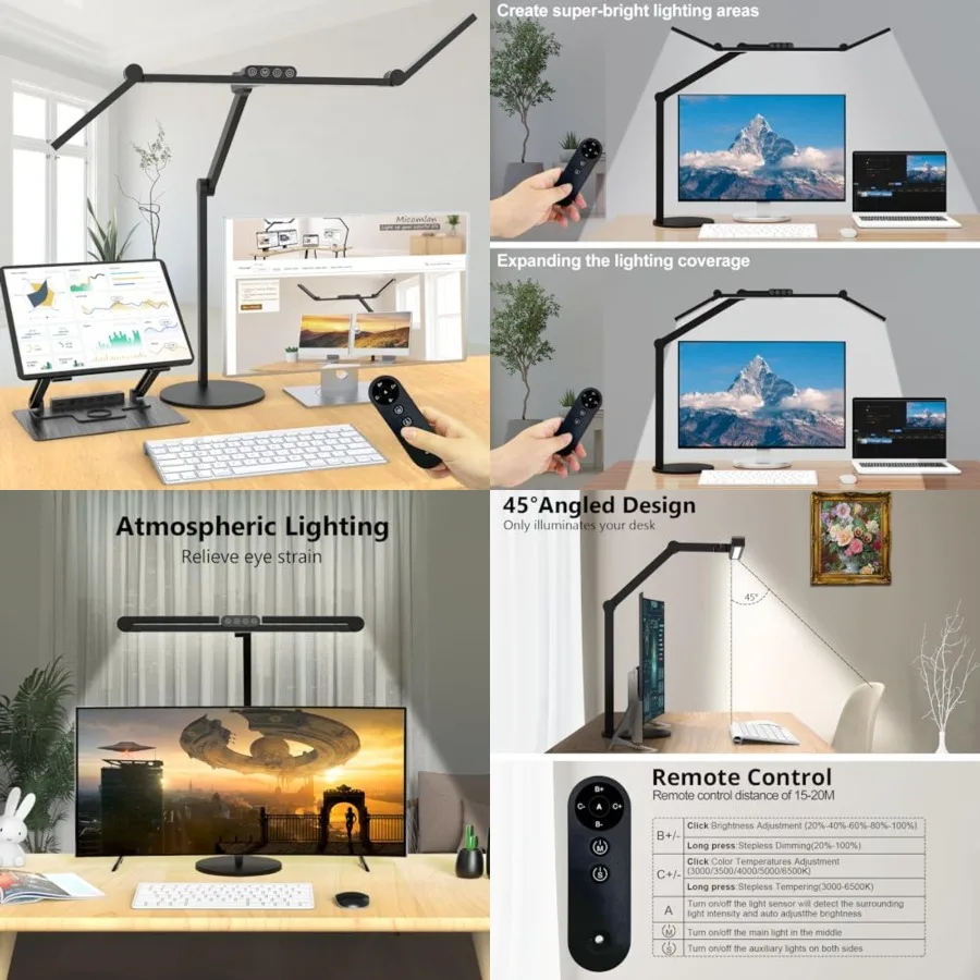 

Architect Desk Lamp with Remote Control, Adjustable Led Desk Light for Home Office with Base, 24W Bright Auto Dimming Table Lig