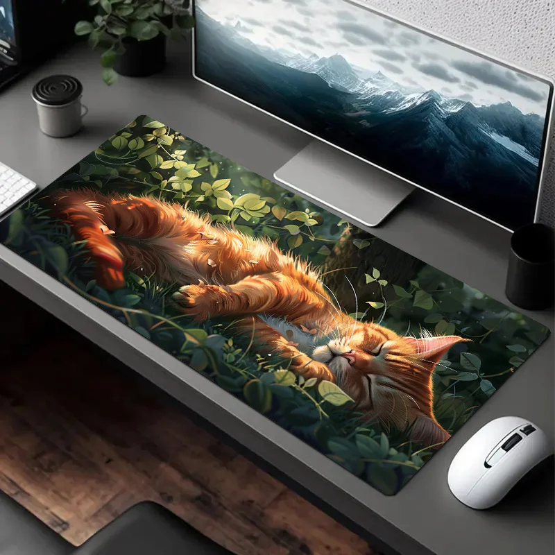 Sleeping Orange Cat Mouse Pad Large Rubber Base Anti Slip PC Desk Accessories Mousepad For Office Gamer Keyboard Mats Decor Mat