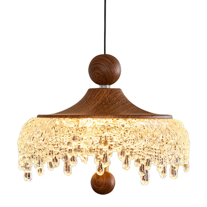 

Water drop chandelier iceberg retro walnut color dining room bedroom bedside touch small light luxury