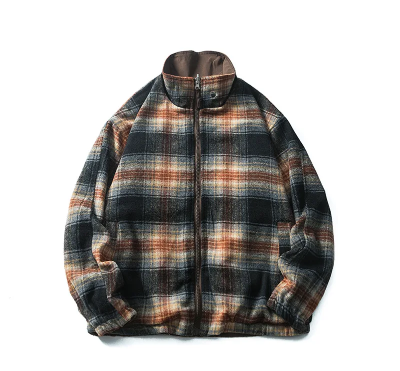 Mens-Double-Sided-Jacket-Reversible-Plaid-Stand-Collar-Coat-Lightweight-Windbreaker-Autumn-Outerwear-Winter-jacket-man