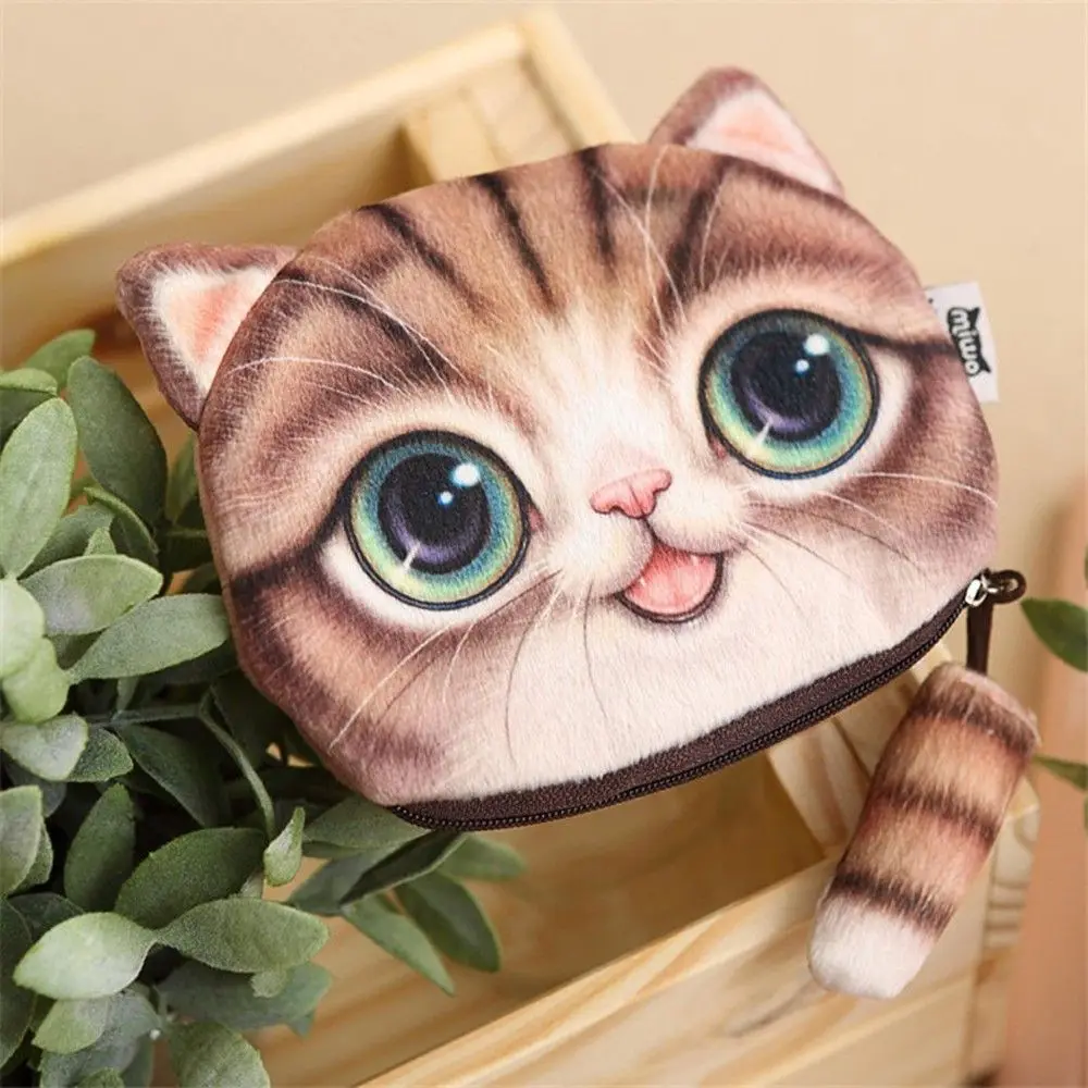 Personalized Coin Change Purse Woman Cat Head Meow Big Face Small Tail Cat Cartoon Cat Zero Wallet Coin Bag with Zipper