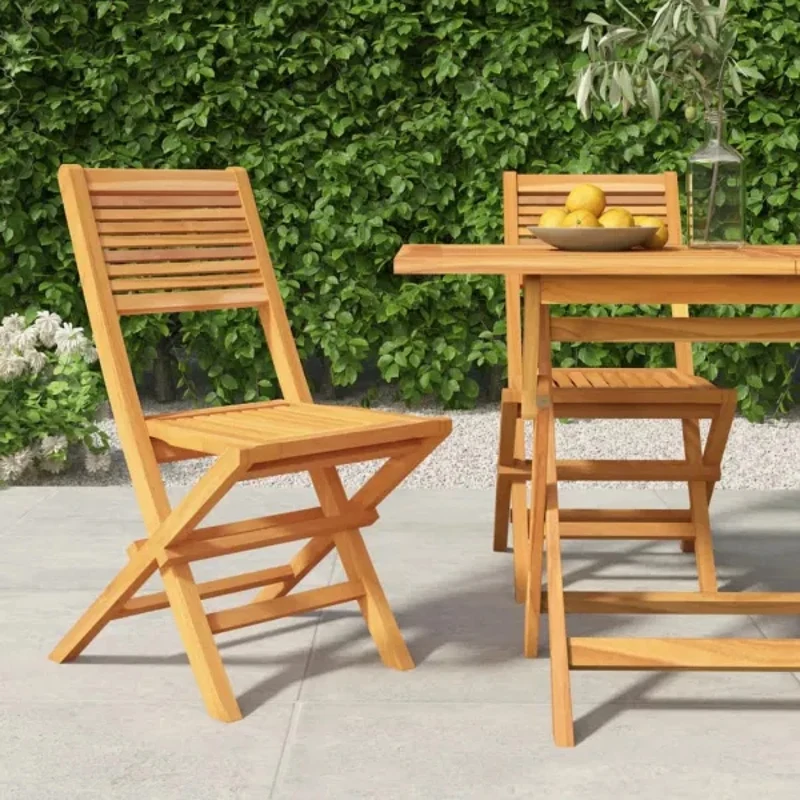 2 PCS Folding Patio Chairs Made of Solid Teak, Leisure Fishing Portable Home Outdoor Retro Folding Chair Size 18.5