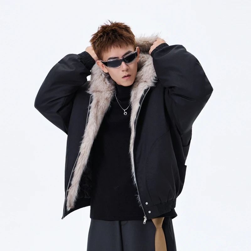 الشتاء الرجعية الأمريكية الصوفية طوق مقنعين سترة قطن سميكة أفخم أعلى الرجال الشارع الهيب هوب القوطية harajuku معطف كبير الحجم