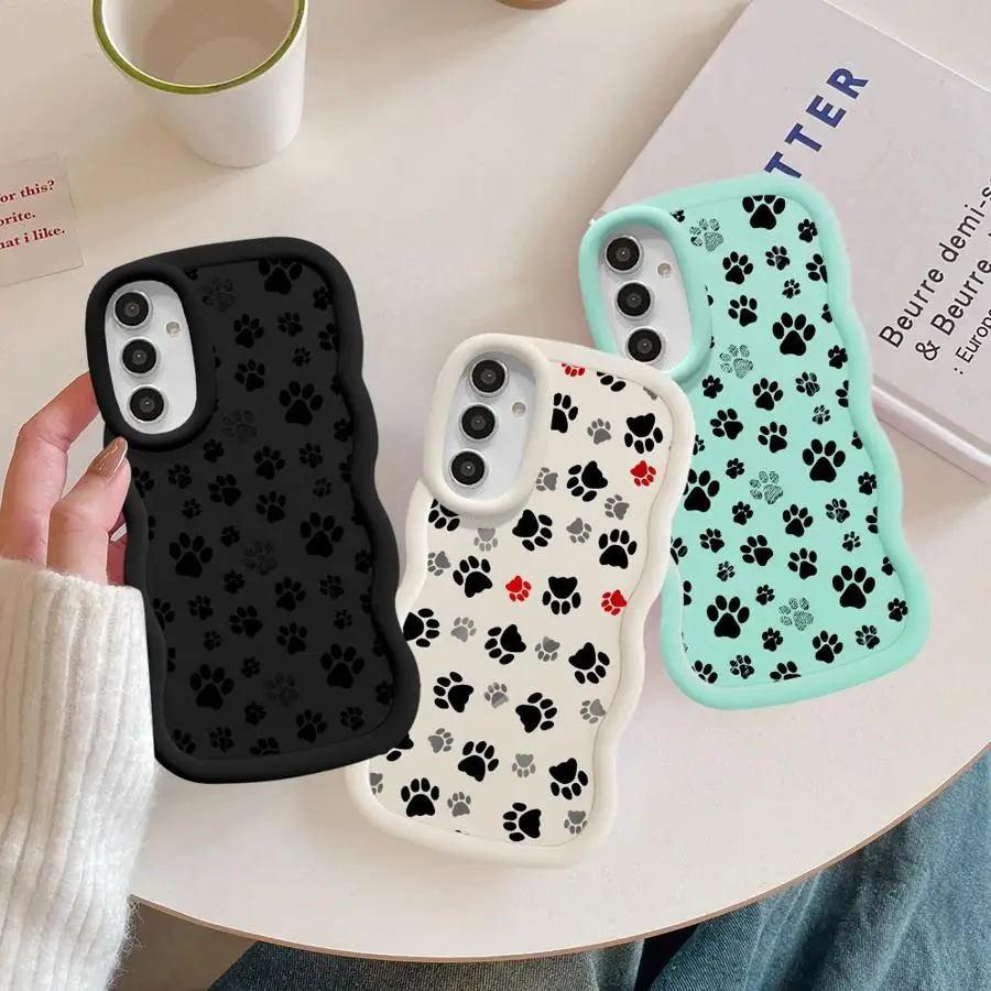 Cartoon Paw Print Case for Samsung Galaxy A73 A03 A02s A50 A06 A51 A05 A20 A30 A55 A04 A52 Soft Phone Cover