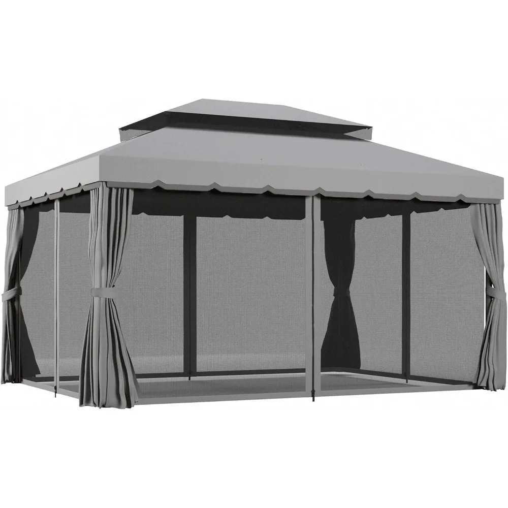 10x 13Patio Gazebo,with Netting and Curtains, Aluminum Frame for Garden, Lawn, Backyard and Deck, Outdoor Gazebo Canopy Shelter