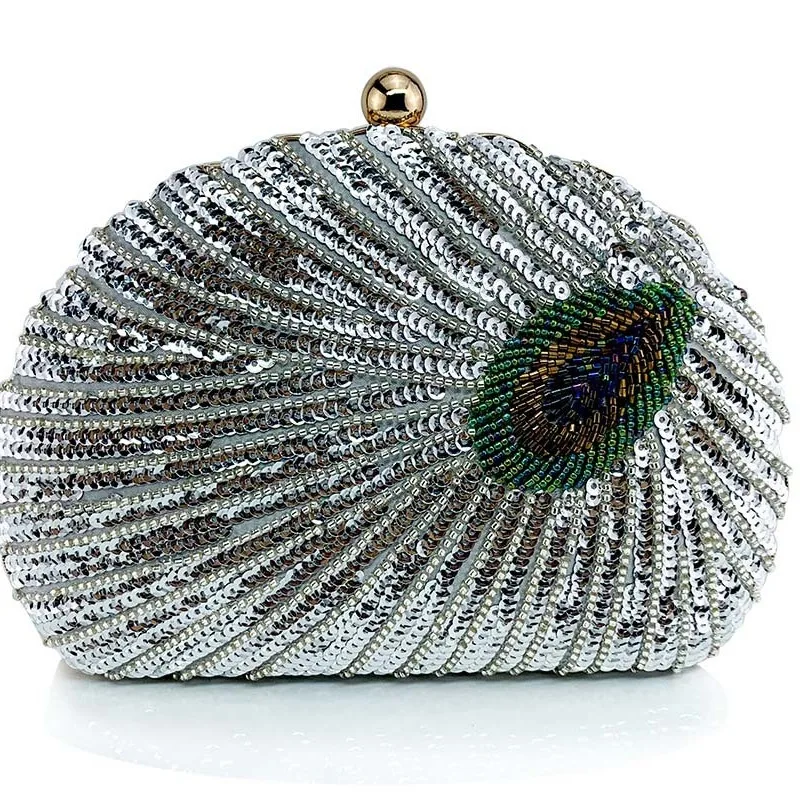 Luxury Peacock Beading Evening Bags Glitter Sequins Wedding Handbags Fashion Women Party Bags Chain Crossbody Shoulder Bags