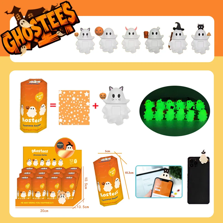 Halloween Ghost Small Figurine 2025 Glow-in-the-Dark Peel-and-Stick Smartphone Model Doll Mini Buddy Gift Ornament