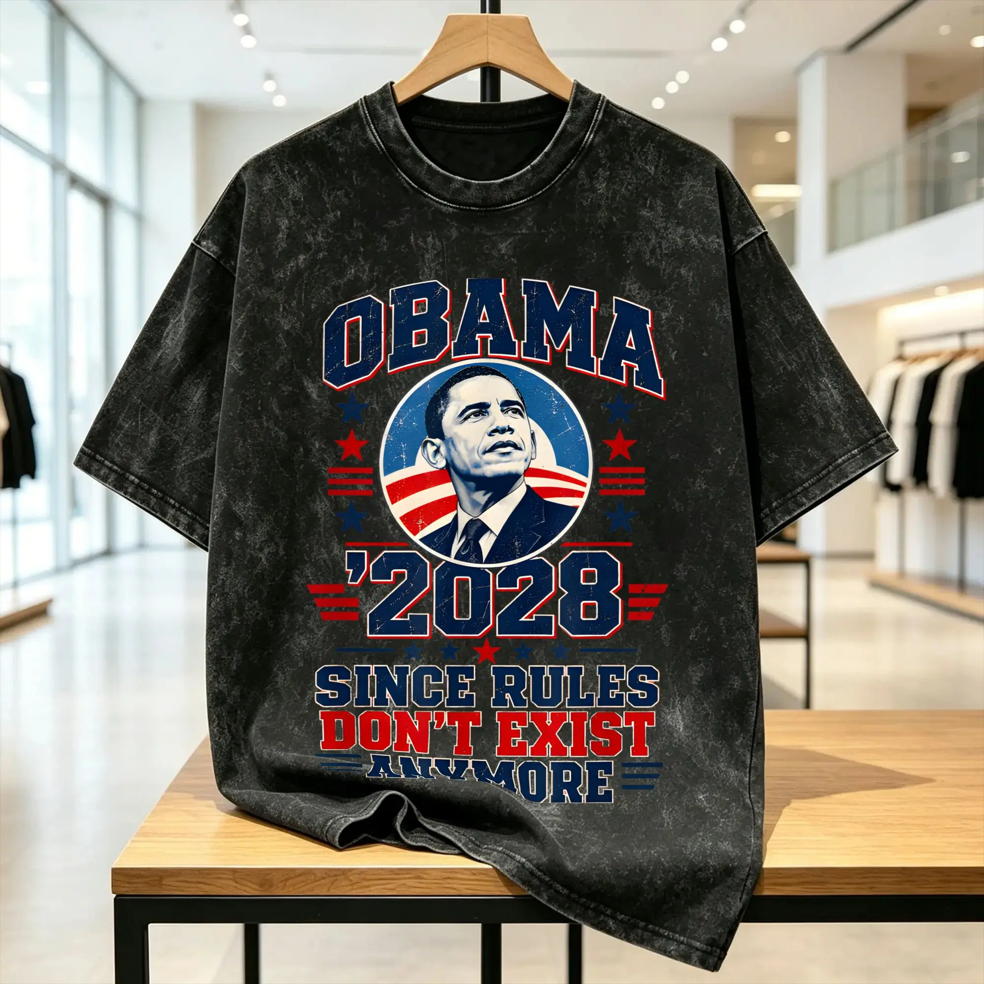 Obama 2028 Since Rules Don't Exist Anymore Men T Shirts Washed  Funny Tee Shirt Short Sleeve Crew Neck T-Shirts Cotton Plus Size