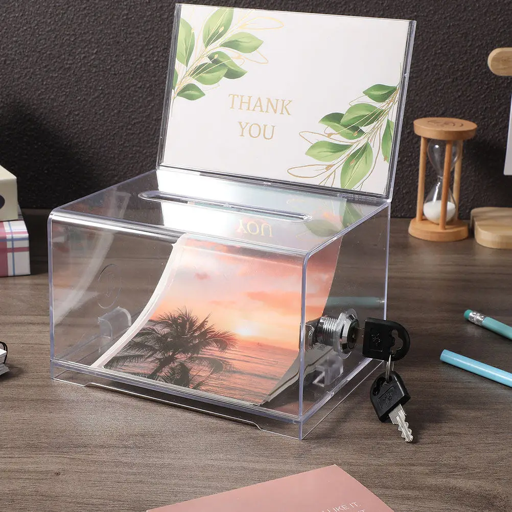 2Pcs Transparent Business Card Box Sturdy Acrylic Suggestion Donation Box Ideal for Office Fundraising Raffle Ballot Card