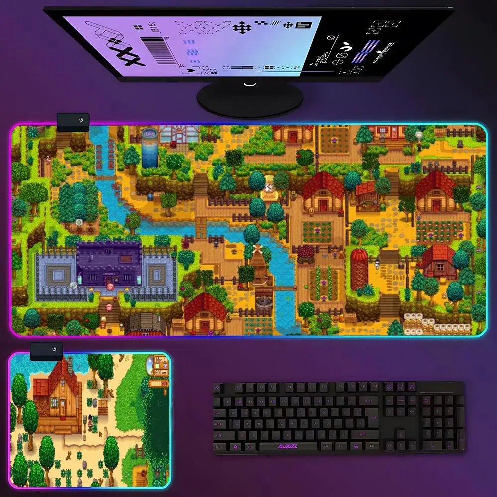 

Коврик для мыши Stardew Valley с подсветкой RGB, большой Настольный коврик с шифровкой, нескользящий супер большой коврик для мыши, 700 х400 мм