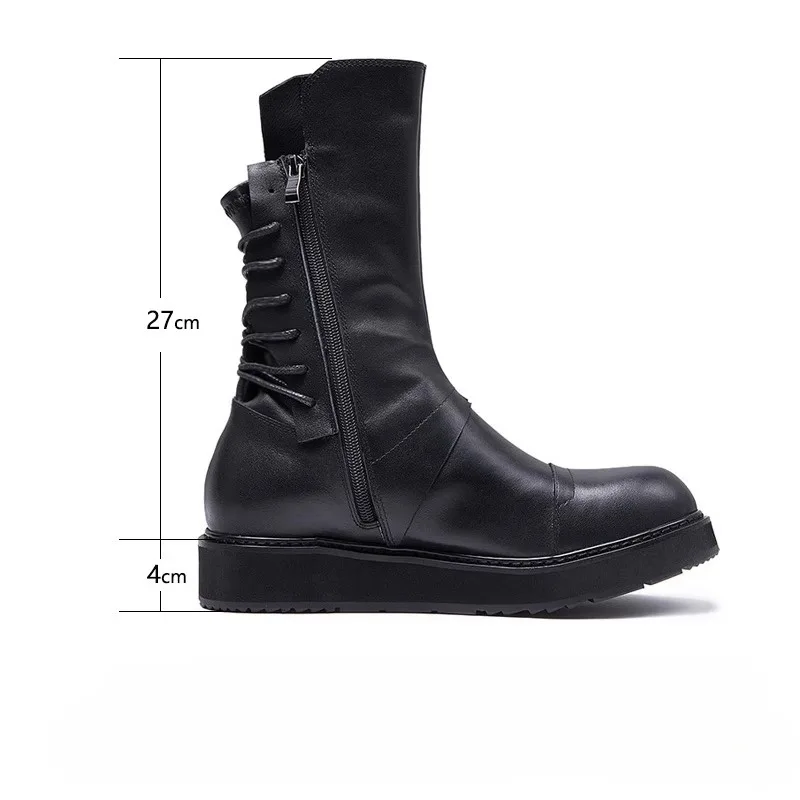 Design High end Genuine Leather British Style Riding Boots Men's Shoes Thick Bottom Casual Mid Top Knight Chelsea Boots Male
