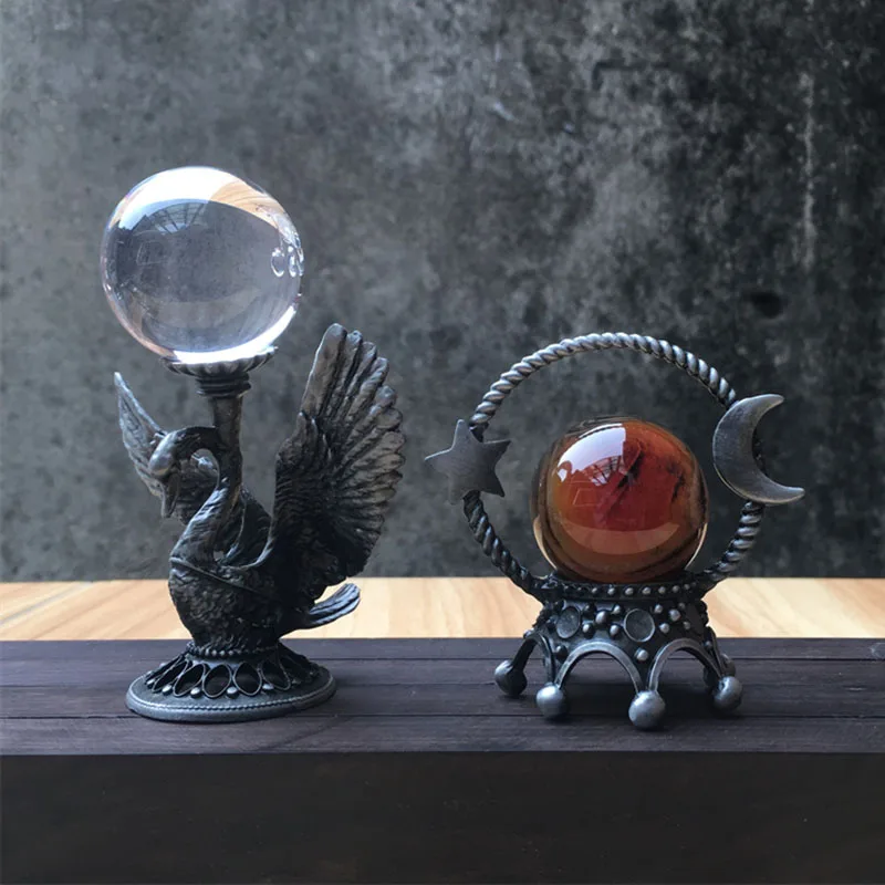 1-3p Small Black Star Moon Crown Crystal Sphere Holder Metal Swan Ball Crafts Stand Display Base Desktop Ornaments Photography