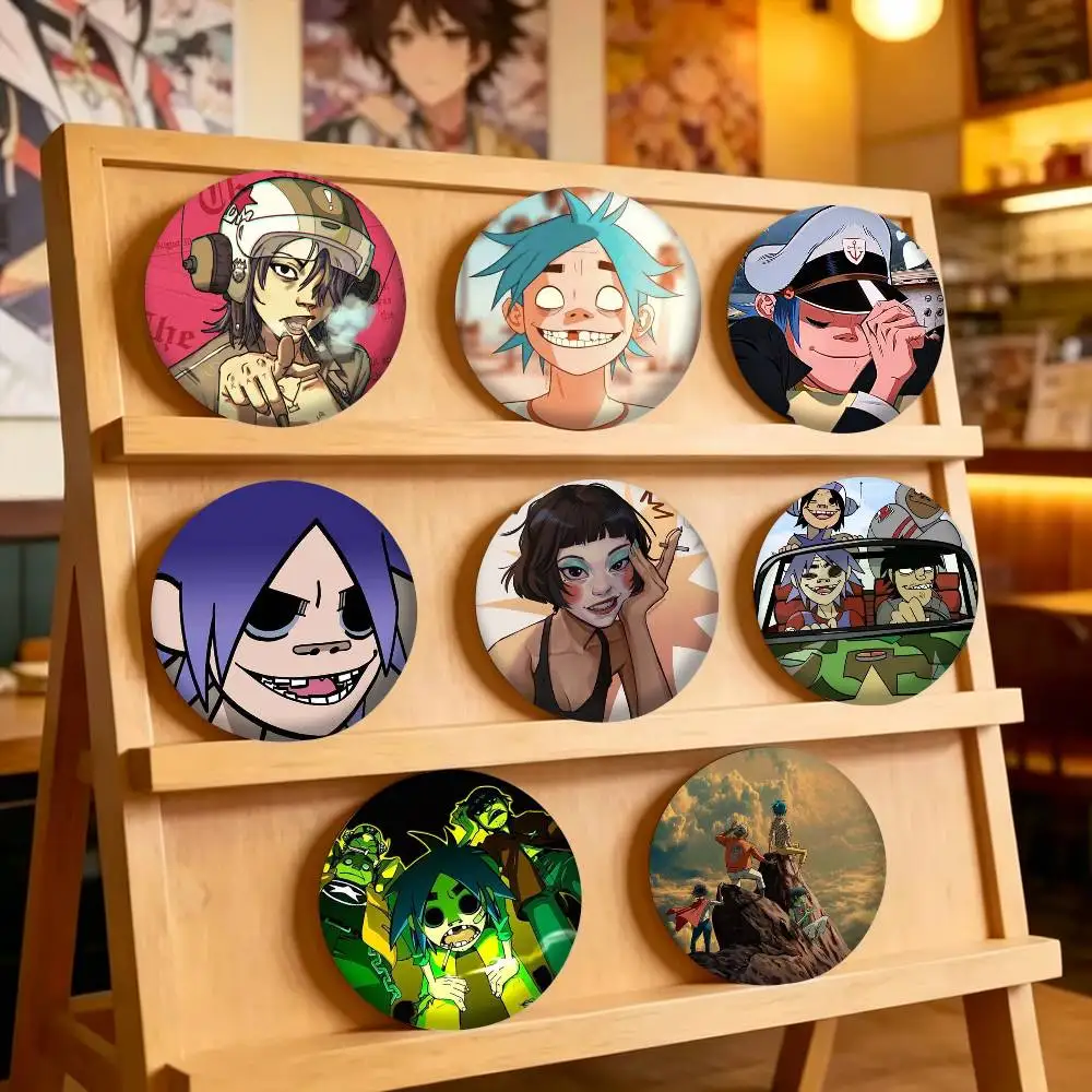 Hot Virtual Singer Gorillaz Band 25mm 32mm 44mm 58mm 75mm Brooches Badges Pins for Accessories Gift
