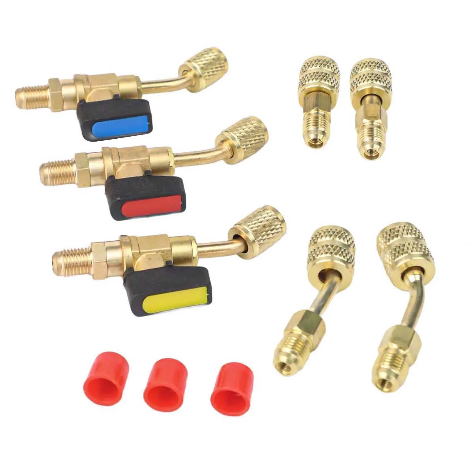 Angled Valve Kit Air Conditioning Valve High Pressure Capacity Versatile Compatibility 45-Degree Angle Design 7 Pieces Set