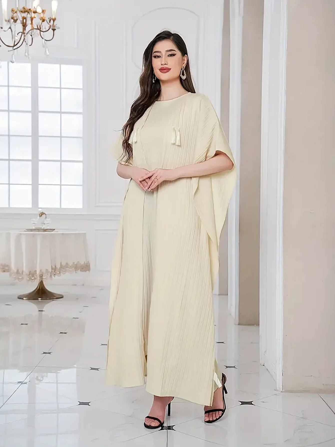 

Dubai Muslim Kimono Open Abaya and Sleeveless Maxi Dress Set 2PCS Eid Ramadan Jalabiya Arabic Robe Turkey Kaftan Kebaya Caftan