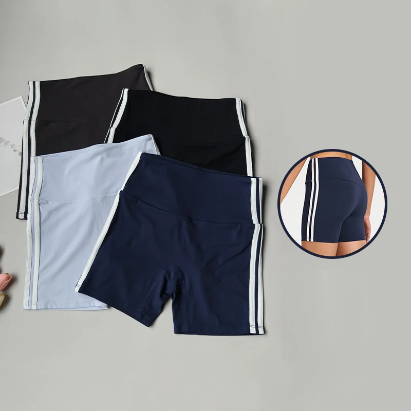 

Summer Women's Nude Three-Part Yoga Shorts High Waist Quick Dry Fitness Running Shorts Color block high-end Gym Sport Shorts