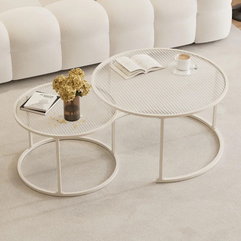 

Cream white round child and mother coffee table small apartment balcony creative Changhong glass
