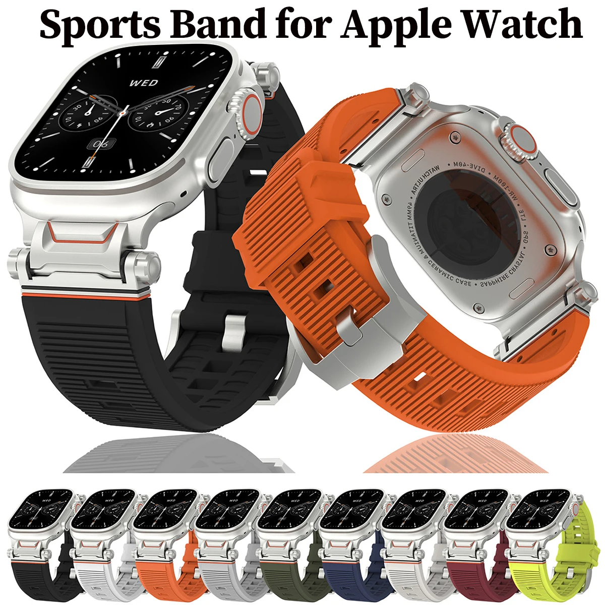 Silicone Sports Band for Apple Watch Ultra2 49mm Series 10 9 8 7 Se 6 5 Strap for IWatch Ultra 46mm 45 44mm Luxury TPU Bracelet