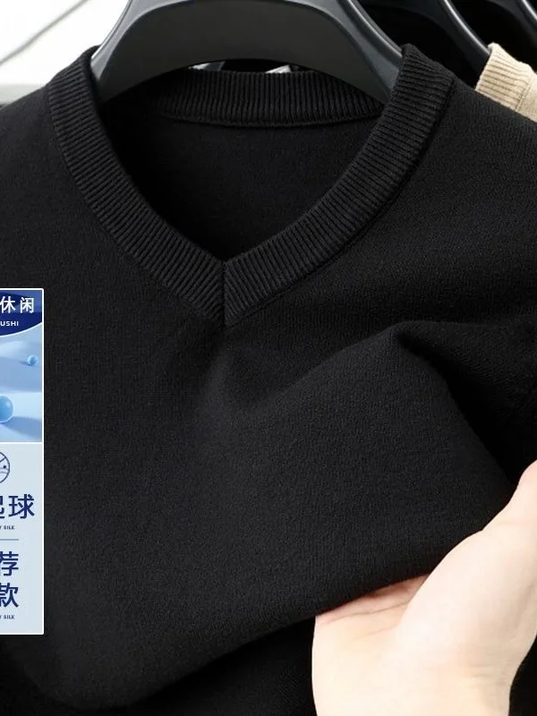 

Men's Thiened Woolen Sweater V-Ne Knitted Pure Color Autumn Spring Warm Base irt Casual Sle Polyester Fiber Long Sve