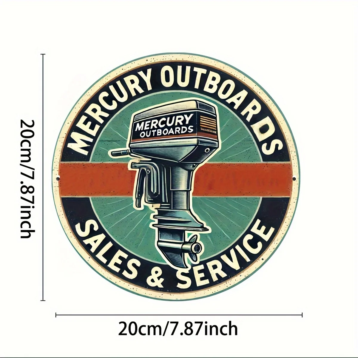 Vintage Mercury Outboards Metal Sign Retro Boat Motor Sales Service Round Tin Wall Art for Garage Man Cave Nautical Decor