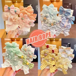 10Pcs/set  Cute Flower Hair Accessories Elastic Hairband Children Cloth Bowknot Hair Ties Girls Baby Ponytail Holder Hair Bands