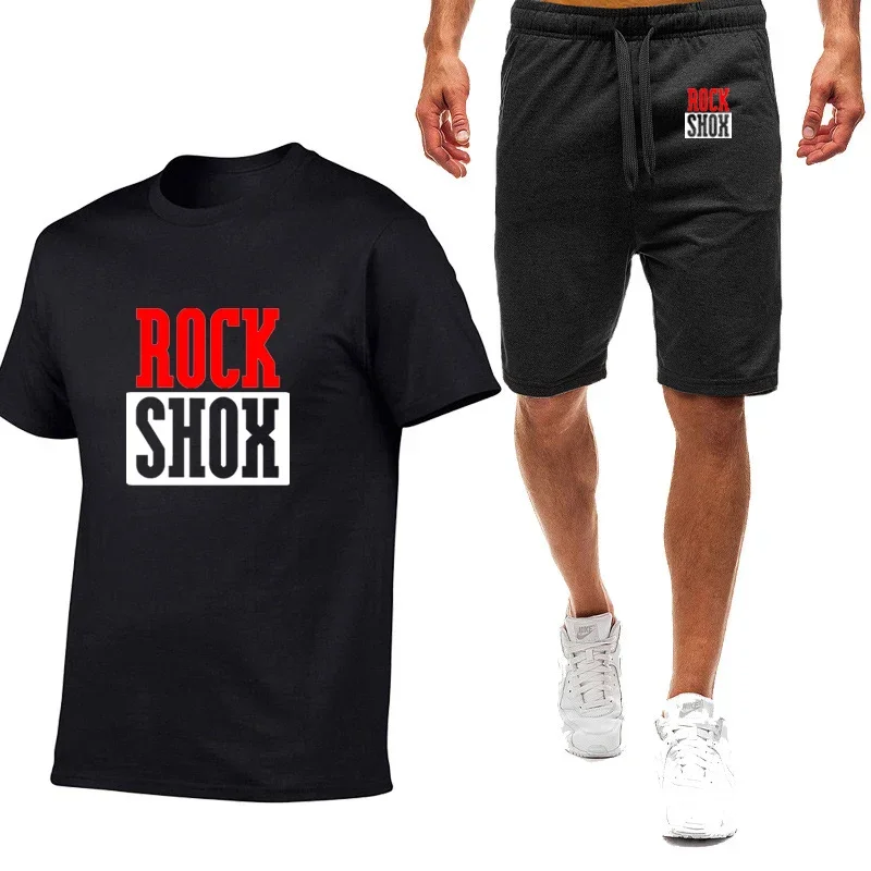 Rock Shox Rockshox Moutain MTB Biker Bicycler New Print Mens Trendy Summer Nine Color Short-sleeved T-shirt +Shorts Leisure Suit