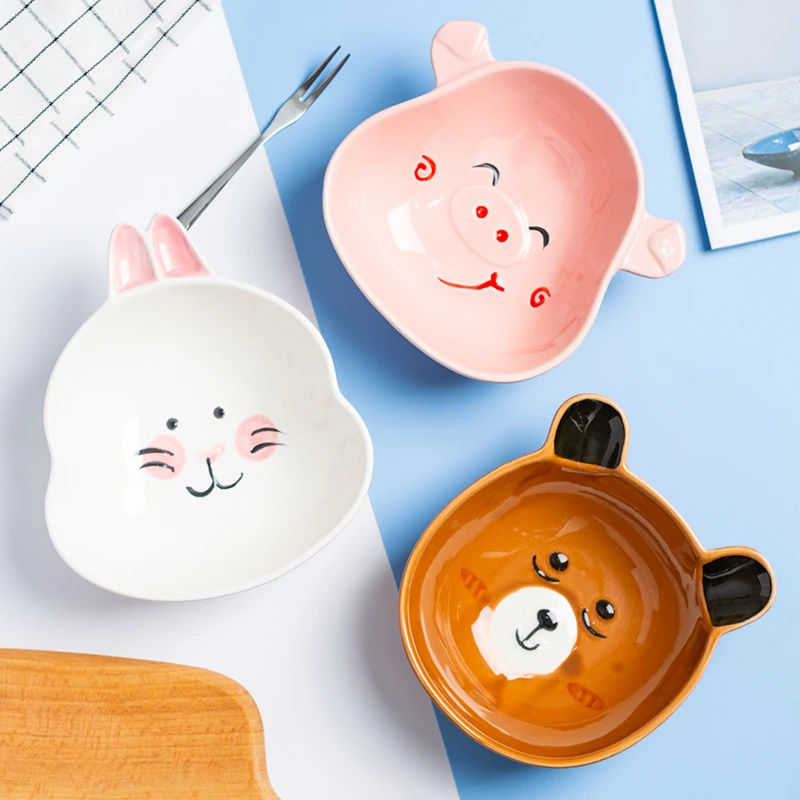 Ceramic cartoon animal bowl children's breakfast rice bowl cute girl heart student tableware salad dessert bowl creative bowl