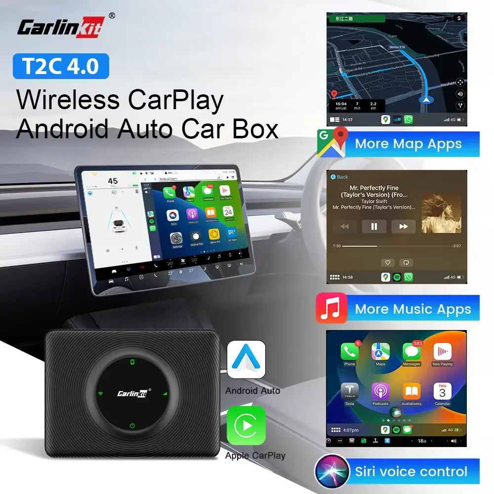 

CarlinKit Portable Wireless CarPlay & Android Auto USB Dongle For Tesla Model 3 Y X S Split Screen Voice Control Online Upgrade