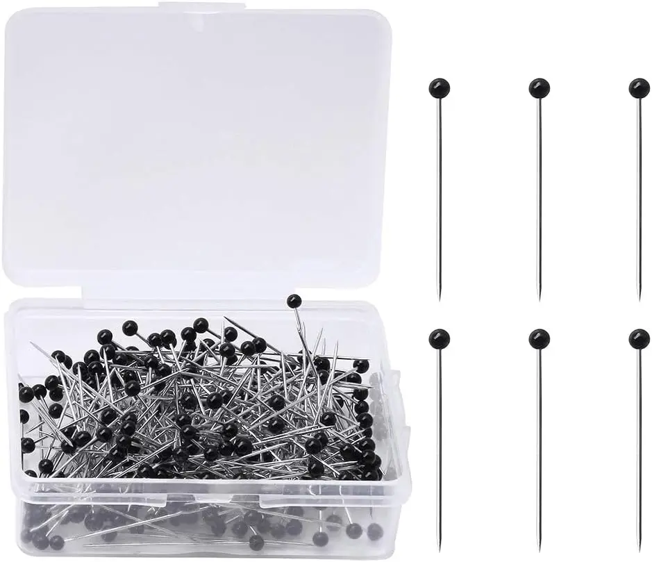 

250 Pcs Black Glass Head Sewing Pins for Quilting Dressmaking Jewelry Decoration with Storage Box