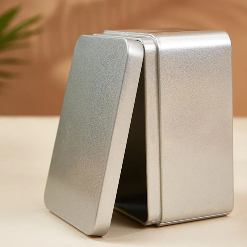 1Pcs Tin Box With Lid Soild Color Card Box Simple Tinplate Empty Cans Rectangular Case Candy Cookie Jar Container Home Storage