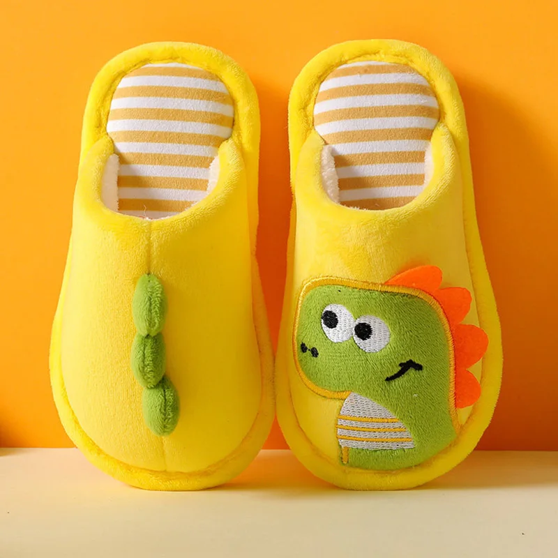Jesienno-zimowa kapcie z bawełny domowa dla dzieci urocza kreskówka dinozaur antypoślizgowa ciepłe kapcie buty wewnętrzne Unisex