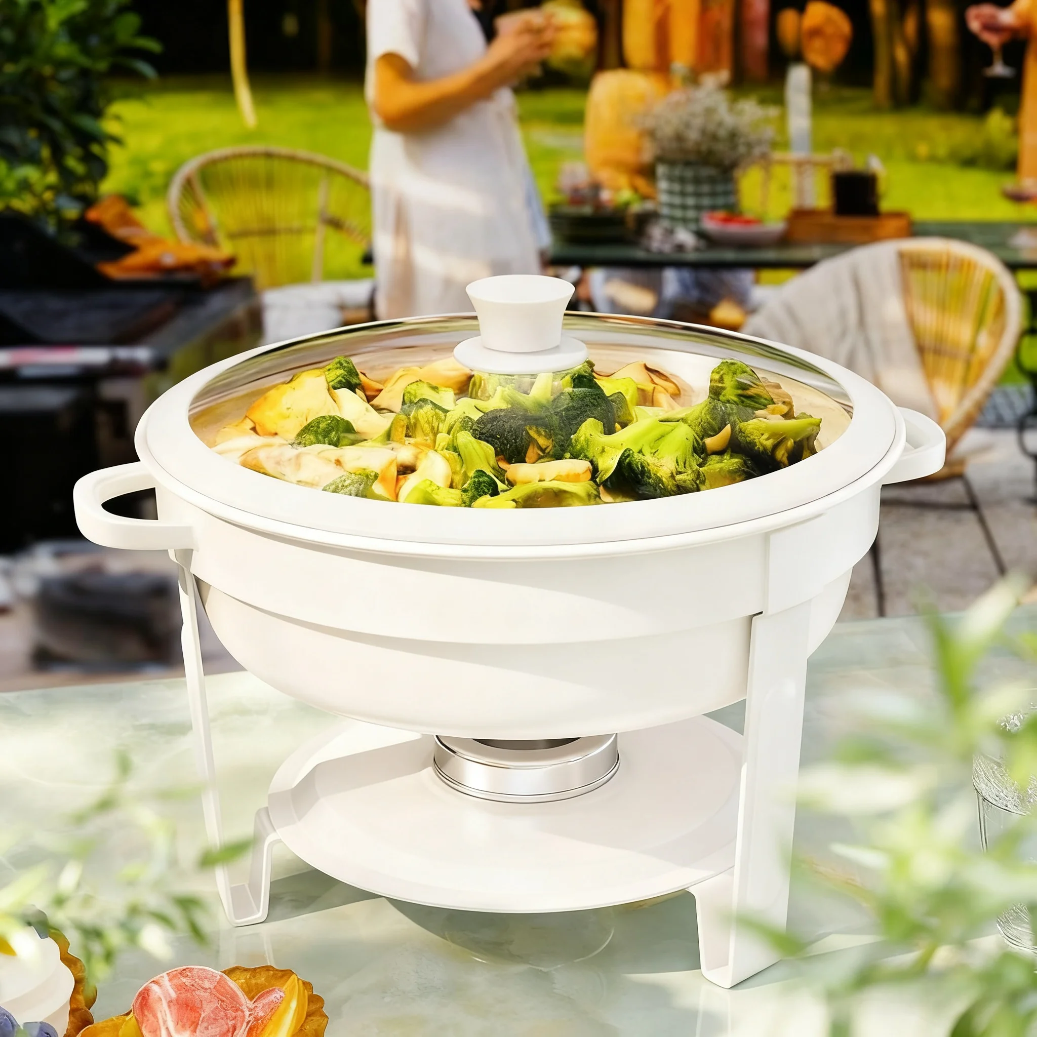 White Chafing Dishes for Buffet 5QT with Glass Lid Stackable 1-2-4Pack Lid Holder for Party Wedding