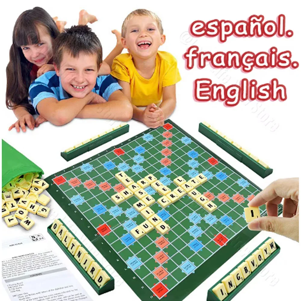 Original Scrabble Board Game Spanish Words Family Toys English Spelling Learn Interaction Enlightenment Letter Blocks Game Board