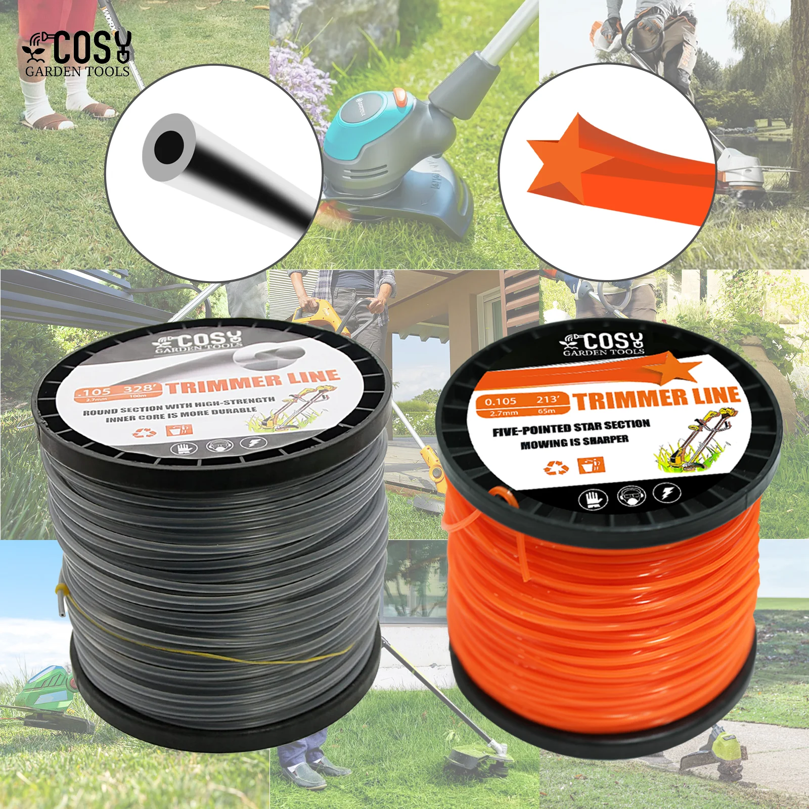 2.7mmx100m Pentagram Nylon Mowing Trimmer Line Trimmer Head String for Grass Trimmer Roll Grass Rope Line Lawn Mower Accessories