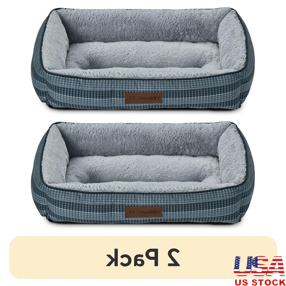 

Medium Dog Bed 2 Pack Cozy Lounger Bed Washable with Bolstered Walls Soft Supportive Pet Sleeping Area Recycled Fill Material