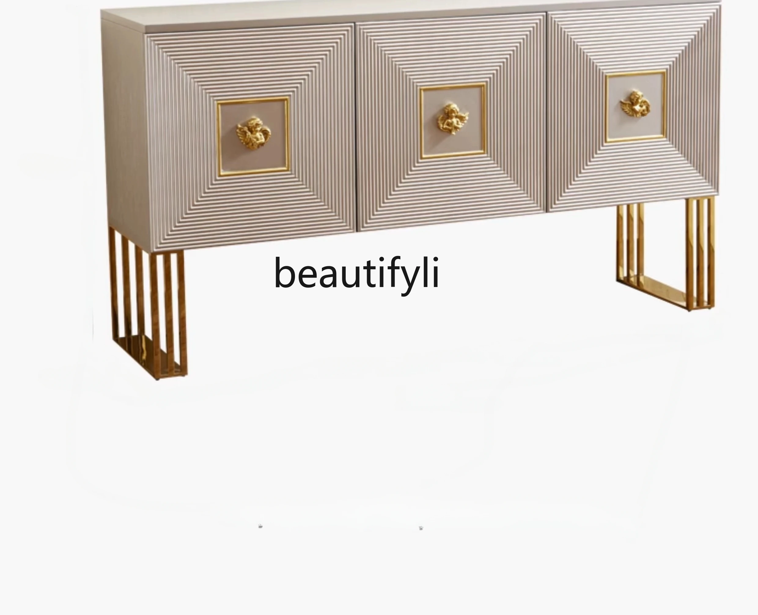 

American Light Luxury Hallway Shoe Cabinet Modern Minimalist Italian Dining Side 3D Emblema Stainless Steel Locker